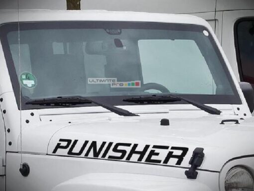 2x Decal Sticker Vinyl Hood Punisher Letters Jeep Wrangler JK Unlimited Rubicon Sahara Sport S