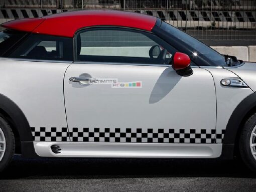 2x Racing Checkered Flag Side Stripes Decal Sticker Graphic Mini Cooper S Coupe R58 and Roadster R59