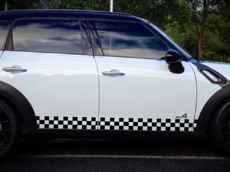 Mini Countryman R60 Sticker Pair of Racing Checkered Flag Side Stripes Decal Sticker Graphic ...