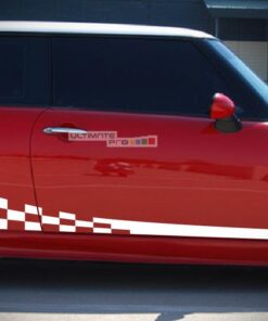 Set of Racing Wavy Checkered Flag Side Stripes Decal Sticker Graphic Mini Cooper S Hatch Hardtop