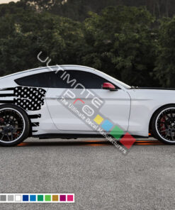 Decal Sticker Vinyl Back Side Wavy Destorder US American Flag Stripe Kit Compatible with Ford Mustang 2015-2017