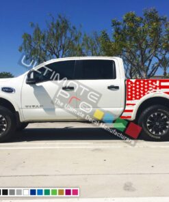 Set of Side Bed American Flag Decal Sticker Graphic Destorder US Flag Compatible with Nissan Titan 2003-Present