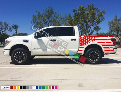 Set of Side Bed American Flag Decal Sticker Graphic Destorder US Flag Compatible with Nissan Titan 2003-Present