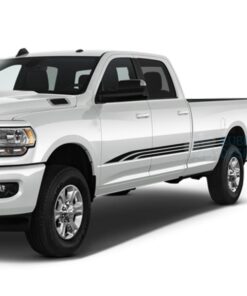 3 Lines Stripes Decals Graphics Vinyl For Dodge Ram Crew Cab 3500 Bed 8 Black / 2019-Present Side