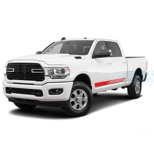 3 Line Stripes Side Door Decals Graphics Vinyl For Dodge Ram Crew Cab 3500 Bed 64 Red / 2019-Present