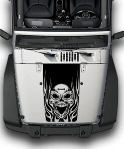Hood Fire Skull Stripes, Decals Compatible with Jeep Wrangler JK 2010-Present