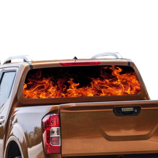 Flames Rear Window Perforated for Nissan Navara decal 2012 - Present