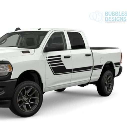 Big Hockey Side Stripes Decals Graphics Vinyl For Dodge Ram Crew Cab 2500 Black / 2019-Present Side