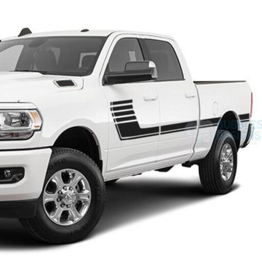 Big Hockey Side Stripes Decals Graphics Vinyl For Dodge Ram Crew Cab 3500 Bed 64 Black /