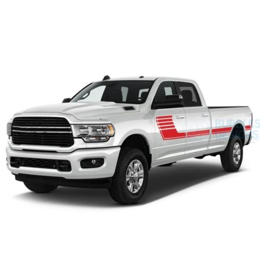 Big Hockey Stripes Decals Graphics Vinyl For Dodge Ram Crew Cab 3500 Bed 8 Red / 2019-Present Side
