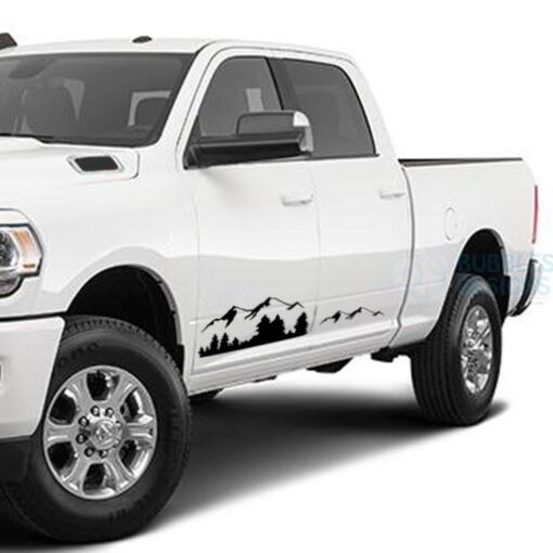 Door Mountains Decals Graphics Vinyl For Dodge Ram Crew Cab 3500 Bed 64 Black / 2019-Present Side