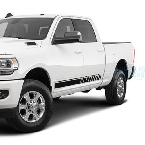 Door Side Stripes Decals Graphics Vinyl For Dodge Ram Crew Cab 3500 Bed 64 Black / 2019-Present Side