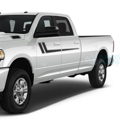 Hockey Stripes Decals Graphics Vinyl For Dodge Ram Crew Cab 3500 Bed 8 Black / 2019-Present Side