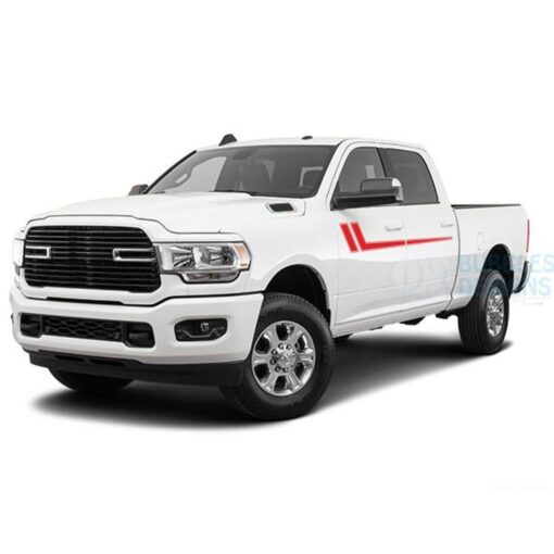 Hockey Stripes Side Door Decals Graphics Vinyl For Dodge Ram Crew Cab 3500 Bed 64 Red / 2019-Present