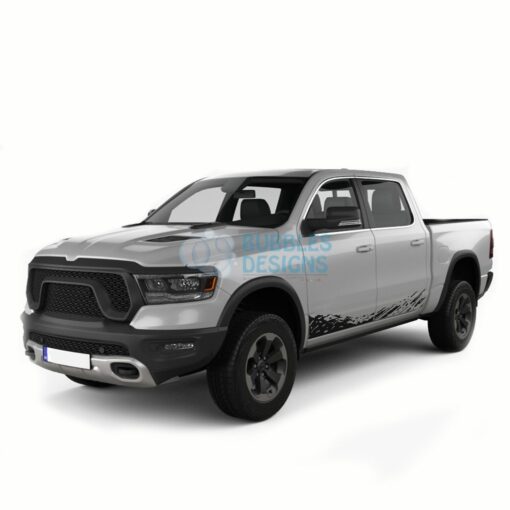 Lower Door Splash Decals Graphics Vinyl For Dodge Ram Crew Cab 1500 Black / 2009-2018 Side Door