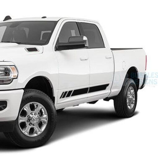 Lower Door Stripes Decals Graphics Vinyl For Dodge Ram Crew Cab 3500 Bed 64 Black / 2019-Present