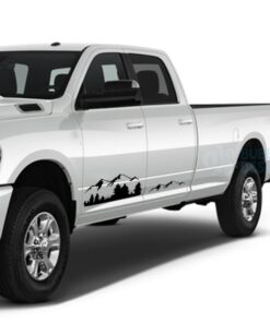 Mountain Side Door Decals Graphics Vinyl For Dodge Ram Crew Cab 3500 Bed 8 Black / 2019-Present Side