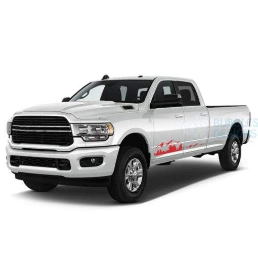 Mountain Side Door Decals Graphics Vinyl For Dodge Ram Crew Cab 3500 Bed 8 Red / 2019-Present Side