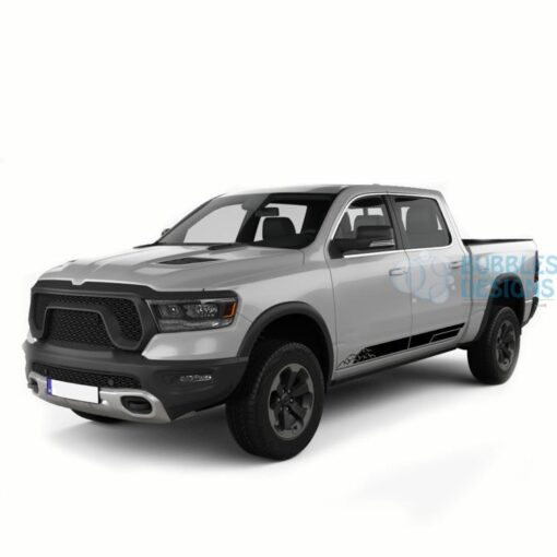 Mountain Side Door Stripes Graphics Vinyl For Dodge Ram Crew Cab 1500 Black / 2009-2018 Side Door