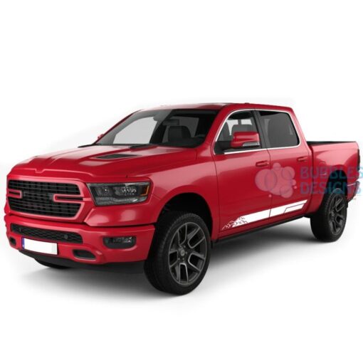 Mountain Side Door Stripes Graphics Vinyl For Dodge Ram Crew Cab 1500 White / 2019-Present Side Door