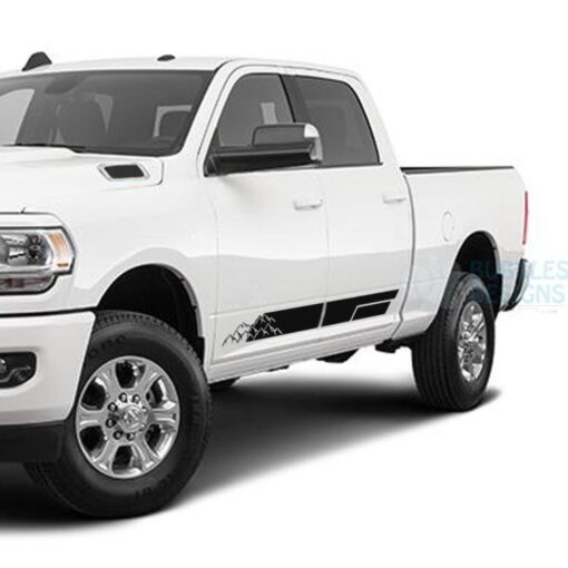 Mountains Stripes Door Decals Graphics Vinyl For Dodge Ram Crew Cab 3500 Bed 64 Black / 2019-Present