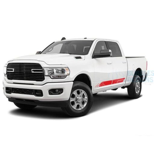 Mountains Stripes Door Decals Graphics Vinyl For Dodge Ram Crew Cab 3500 Bed 64 Red / 2019-Present