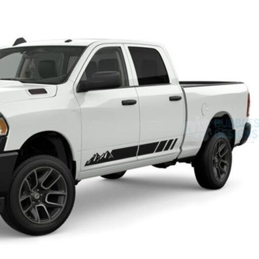 Mountain Stripes Door Decals Graphics Vinyl For Dodge Ram Crew Cab 2500 Black / 2019-Present Side