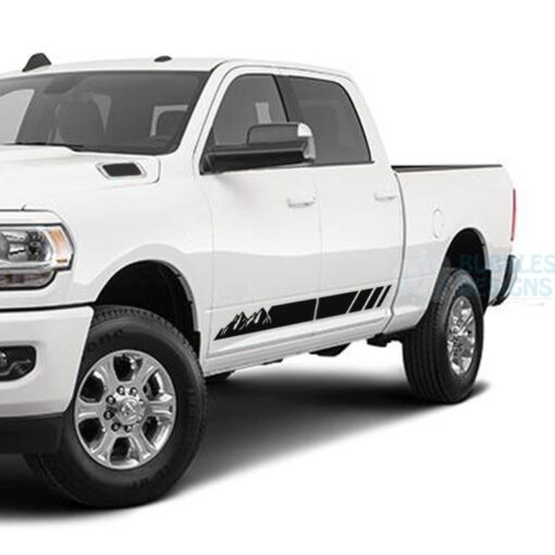 Mountain Stripes Side Door Decals Graphics Vinyl For Dodge Ram Crew Cab 3500 Bed 64 Black /