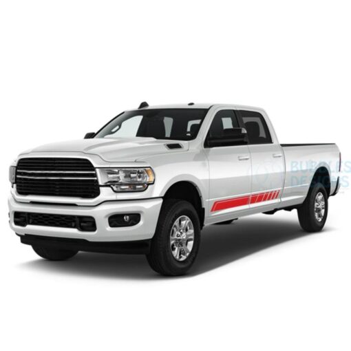 Side Door Stripes Decals Graphics Vinyl For Dodge Ram Crew Cab 3500 Bed 8 Red / 2019-Present Side