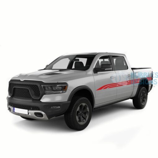 Side Lines Stripes Decals Graphics Vinyl For Dodge Ram Crew Cab 1500 Red / 2019-Present Side Door