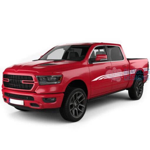 Side Lines Stripes Decals Graphics Vinyl For Dodge Ram Crew Cab 1500 White / 2019-Present Side Door