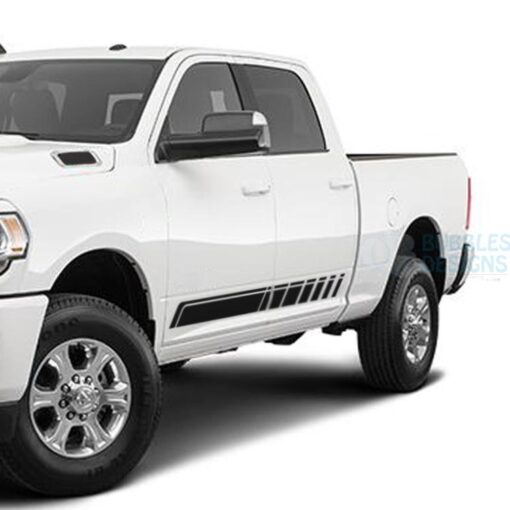 Stripes Side Door Decals Graphics Vinyl For Dodge Ram Crew Cab 3500 Bed 64 Black / 2019-Present Side