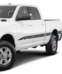 Triple Line Stripes Side Door Decals Graphics Vinyl For Dodge Ram Crew Cab 3500 Bed 64 Black /