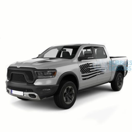 Usa Door Decals Graphics Vinyl For Dodge Ram Crew Cab 1500 Black / 2019-Present Side Door Sticker