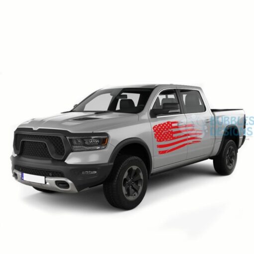 Usa Door Decals Graphics Vinyl For Dodge Ram Crew Cab 1500 Red / 2019-Present Side Door Sticker