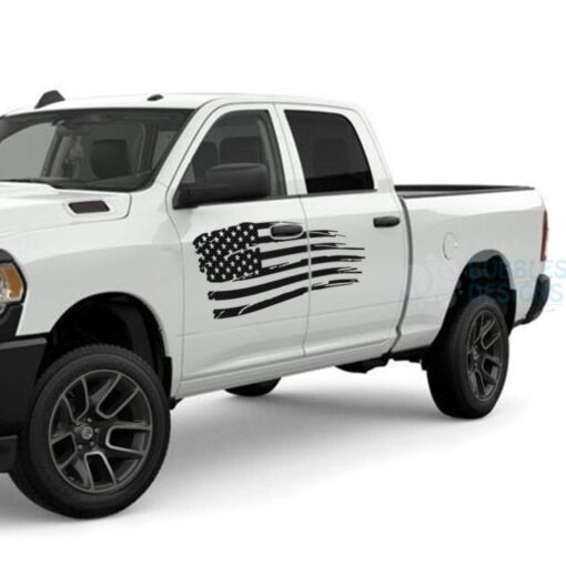 Usa Flack Stickers Door Decals Graphics Vinyl For Dodge Ram Crew Cab 2500 Black / 2019-Present Side