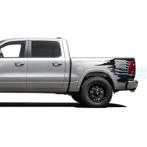 Usa Flag Bed Decals Graphics Vinyl For Dodge Ram Crew Cab 1500 Black / 2019-Present Side Door