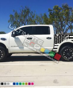 Set of Side Bed American Flag Decal Sticker Graphic Destorder US Flag Compatible with Nissan Titan 2003-Present