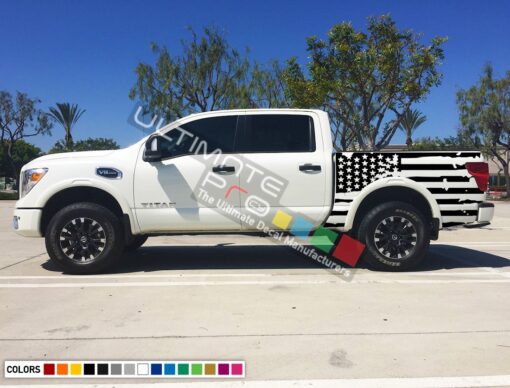 Set of Side Bed American Flag Decal Sticker Graphic Destorder US Flag Compatible with Nissan Titan 2003-Present